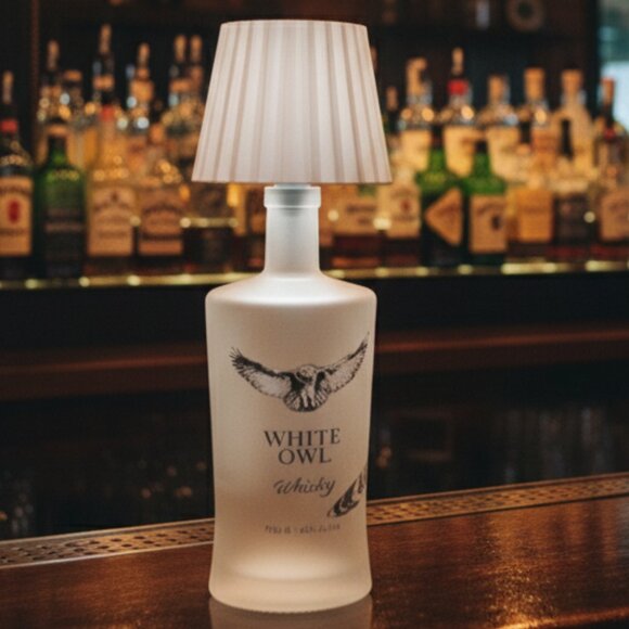 Rustic Whiskey Bottle Lamp White Owl Whiskey 750ml- Unique Man Cave Gift - Picture 1 of 2